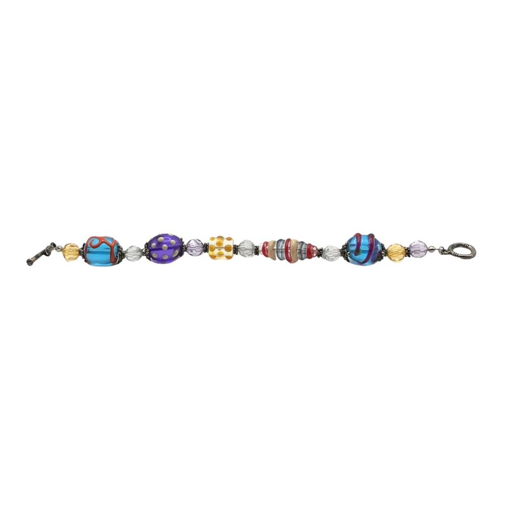 Colorful Artisan Lampwork Glass Beaded Bracelet Toggle 7.5” Y2K Boho Whimsigoth - Picture 3 of 7
